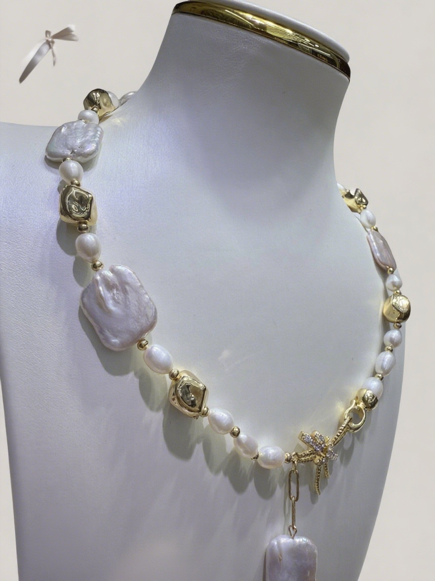 White and Purple Iridescent Baroque Necklace