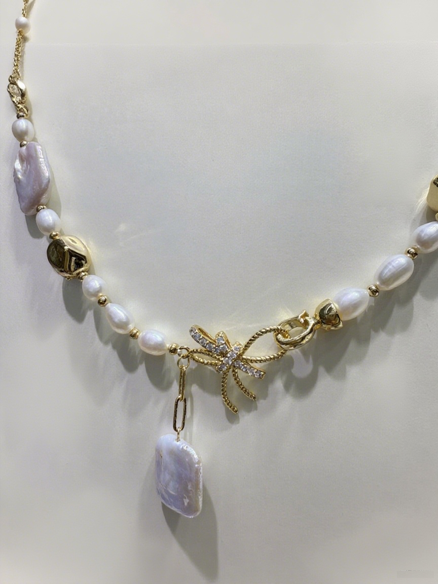 White and Purple Iridescent Baroque Necklace