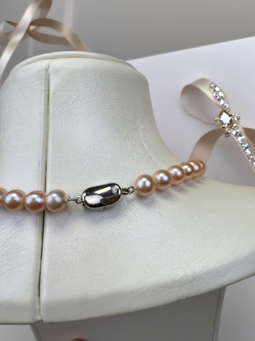 Pink Freshwater Pearl Necklace and Bracelet Set