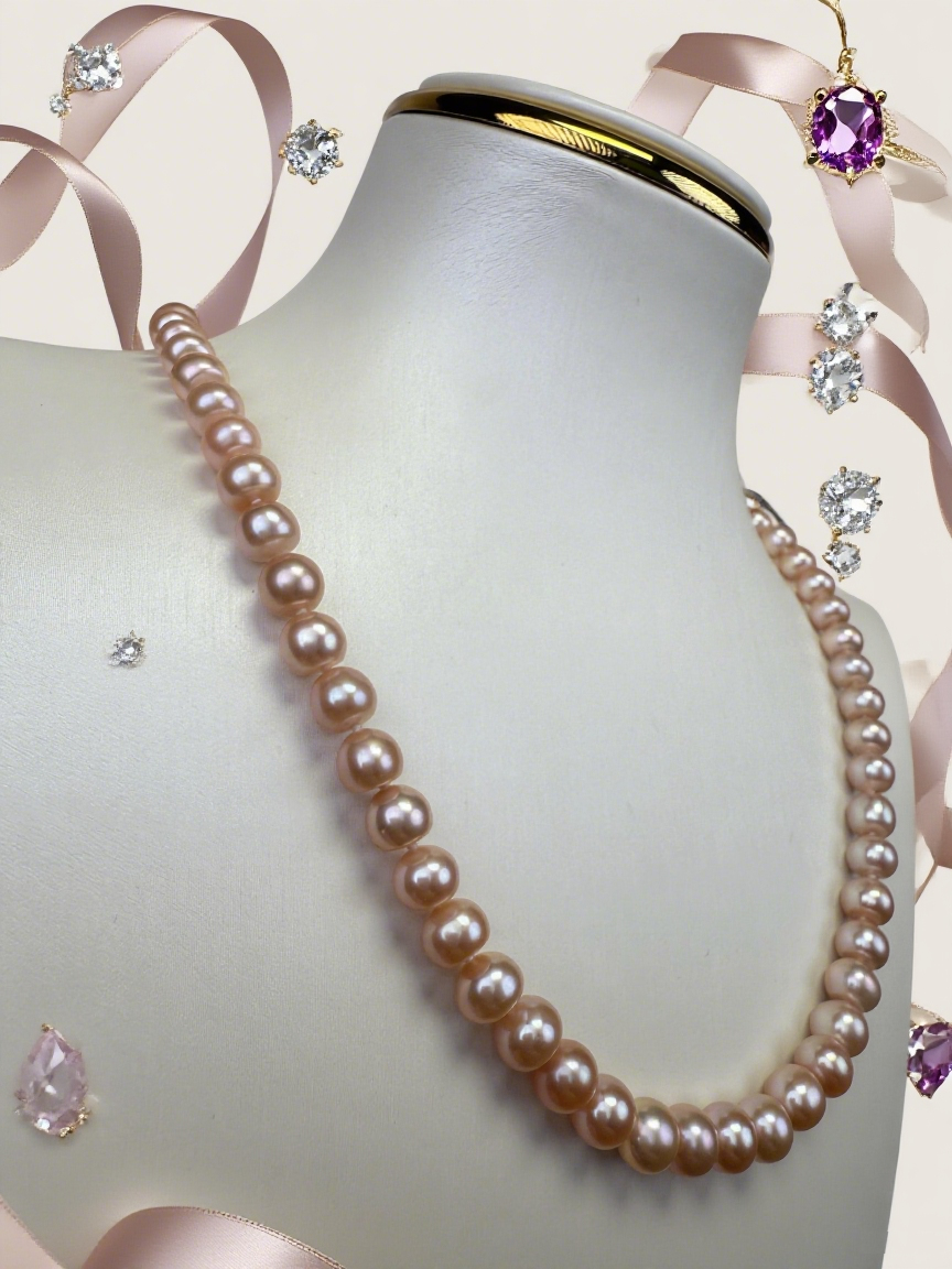 Pink Freshwater Pearl Necklace and Bracelet Set