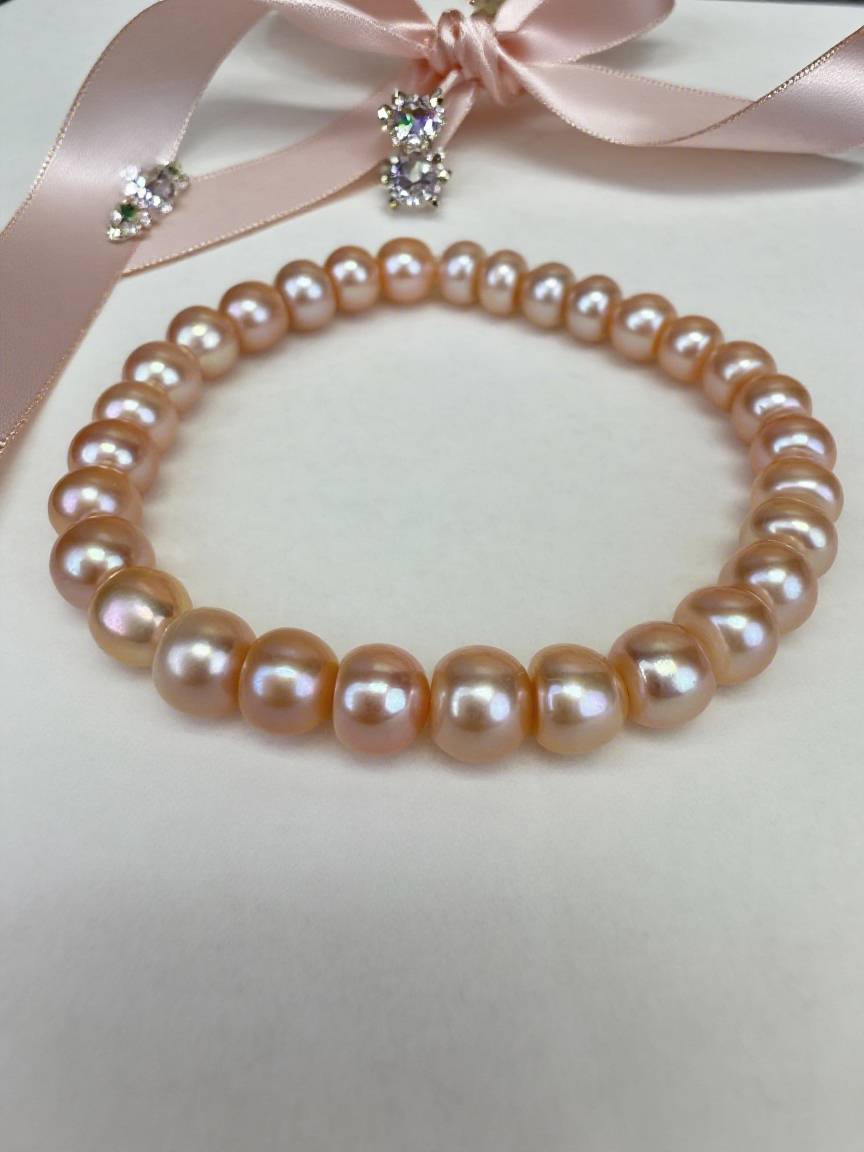 Pink Freshwater Pearl Necklace and Bracelet Set