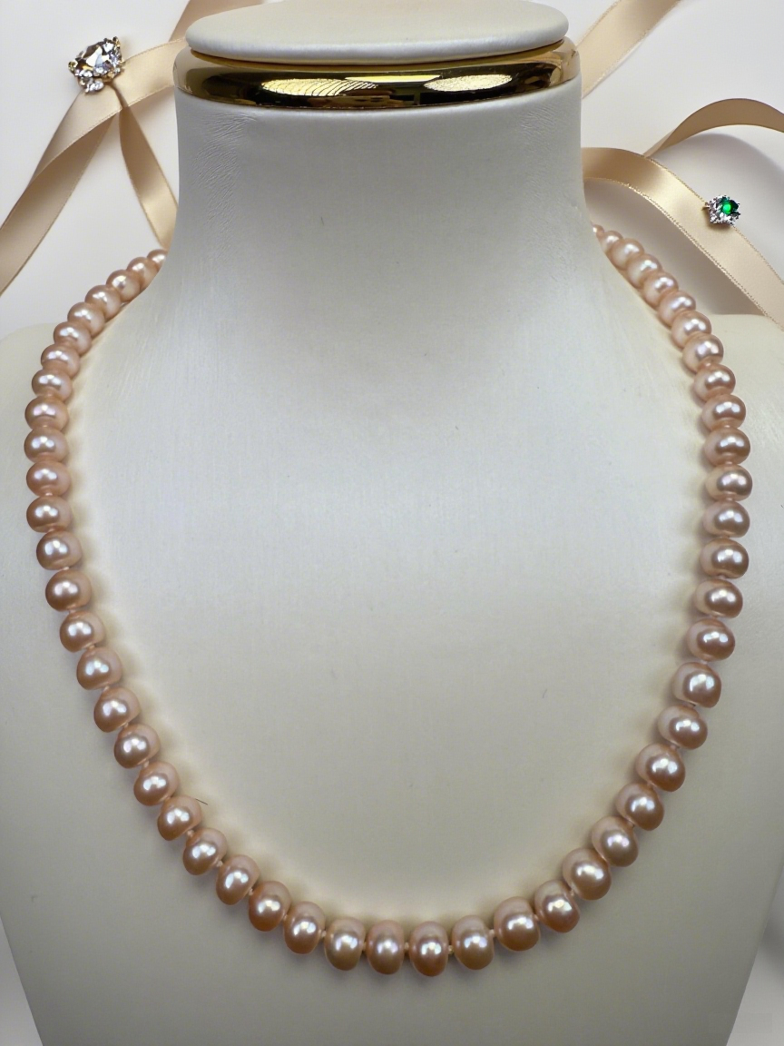 Pink Freshwater Pearl Necklace and Bracelet Set
