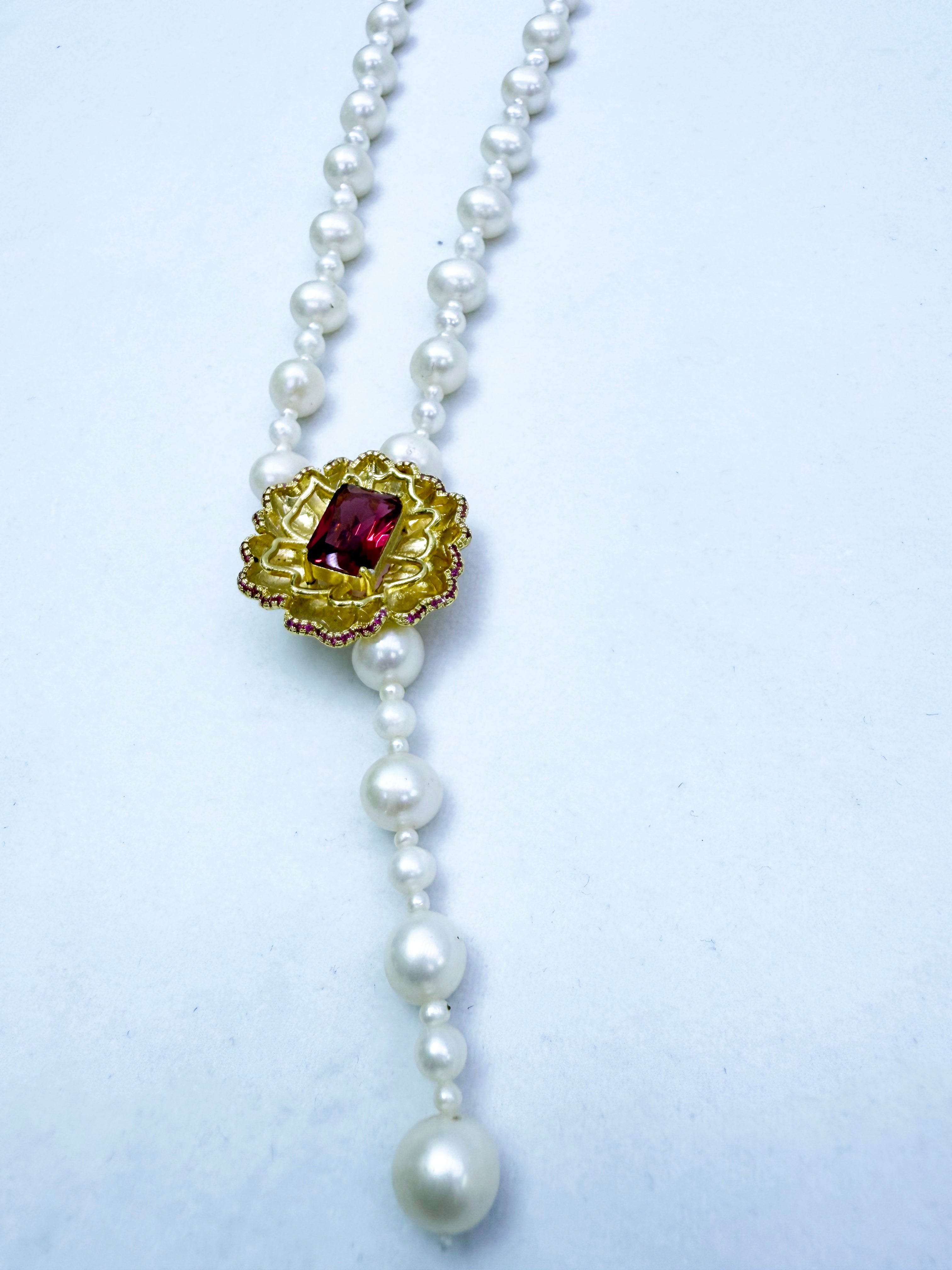 Gold-Cast Lotus Pearl Sweater Chain