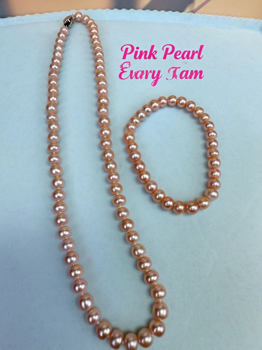 Pink Freshwater Pearl Necklace and Bracelet Set